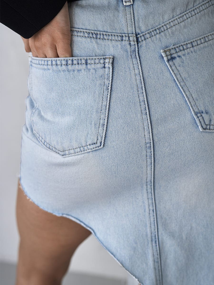 Спідниця міді джинсова світло-блакитного кольору з вирізом 5