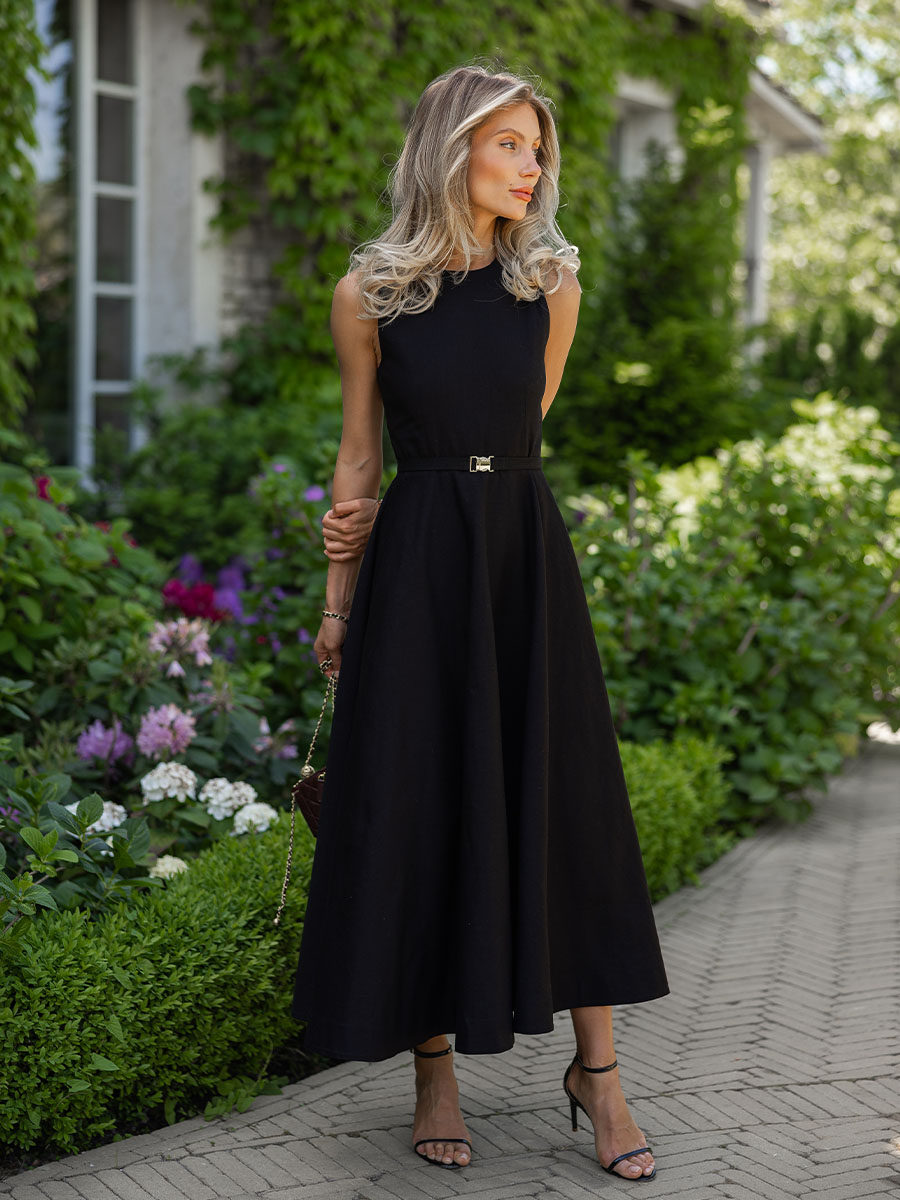 Сукня міді чорного кольору з поясом 1