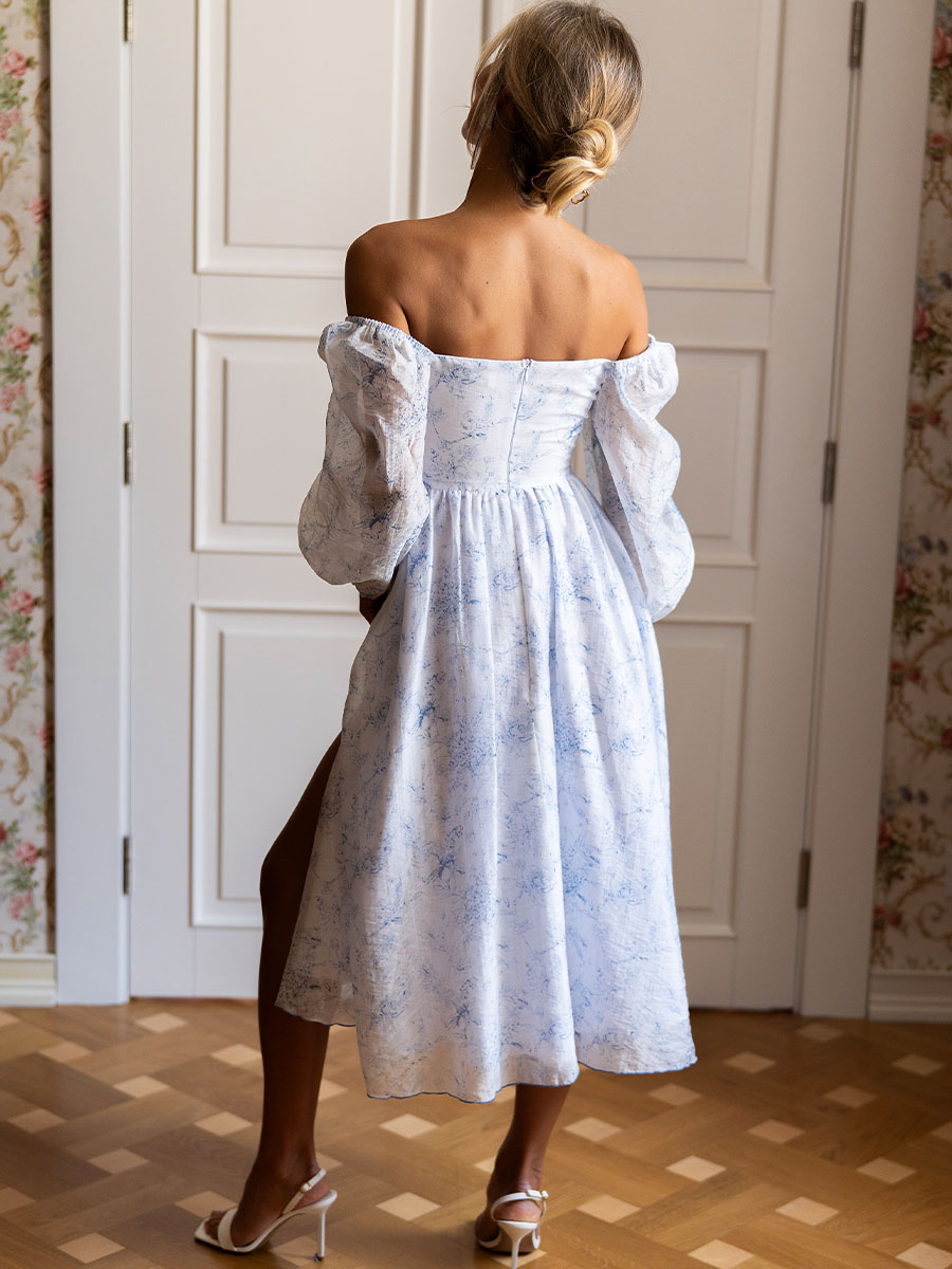 Сукня міді молочного кольору з розрізом 9