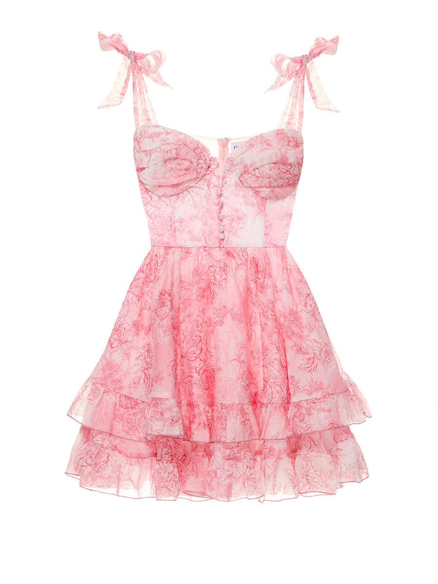 Сукня міні молочного кольору корсетна в рожеві троянди 9