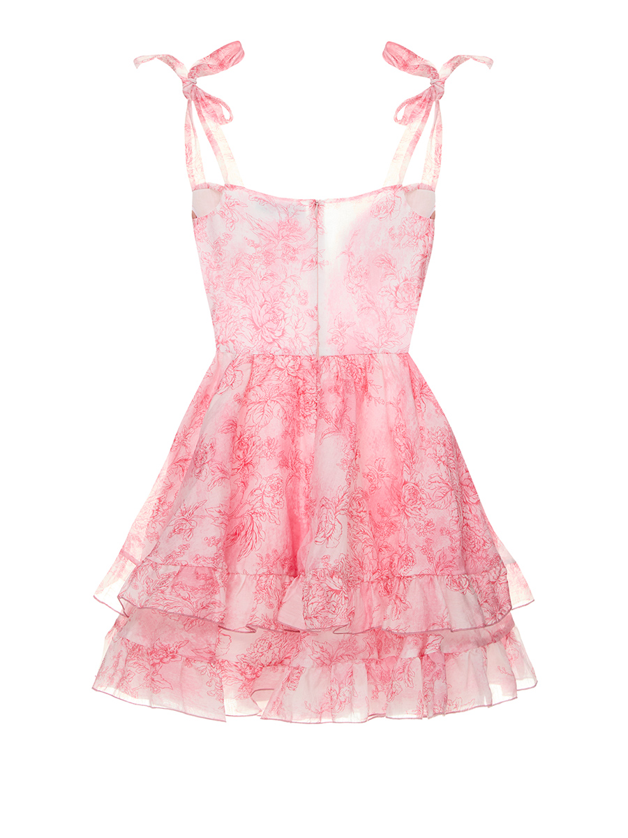 Сукня міні молочного кольору корсетна в рожеві троянди 10