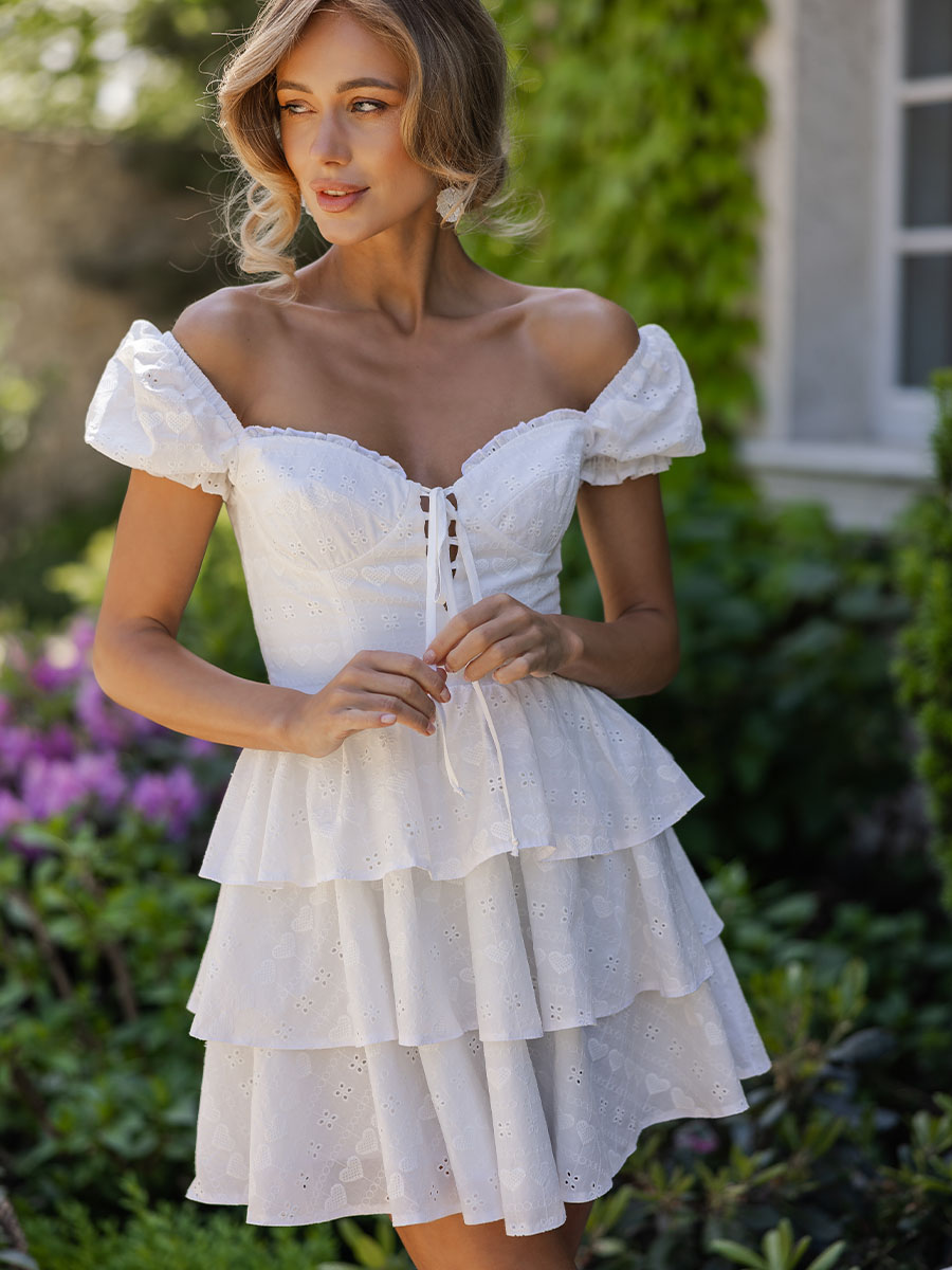 Сукня міні корсетна білого кольору з прошви 8