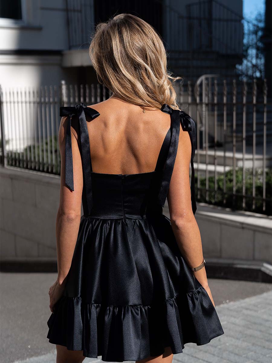 Сукня міні корсетна чорного кольору з зав'язками 1