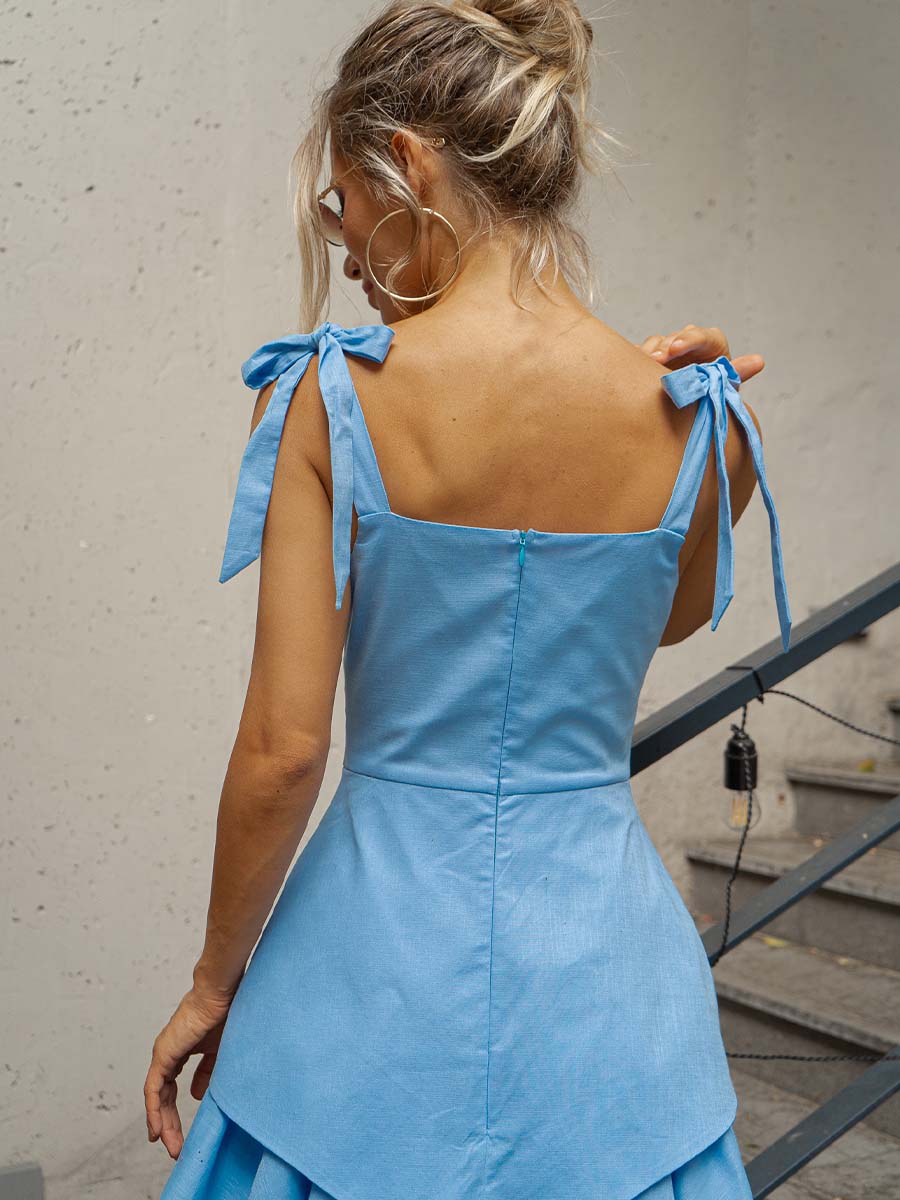 Сукня міні лляна блакитного кольору з фігурним низом 1