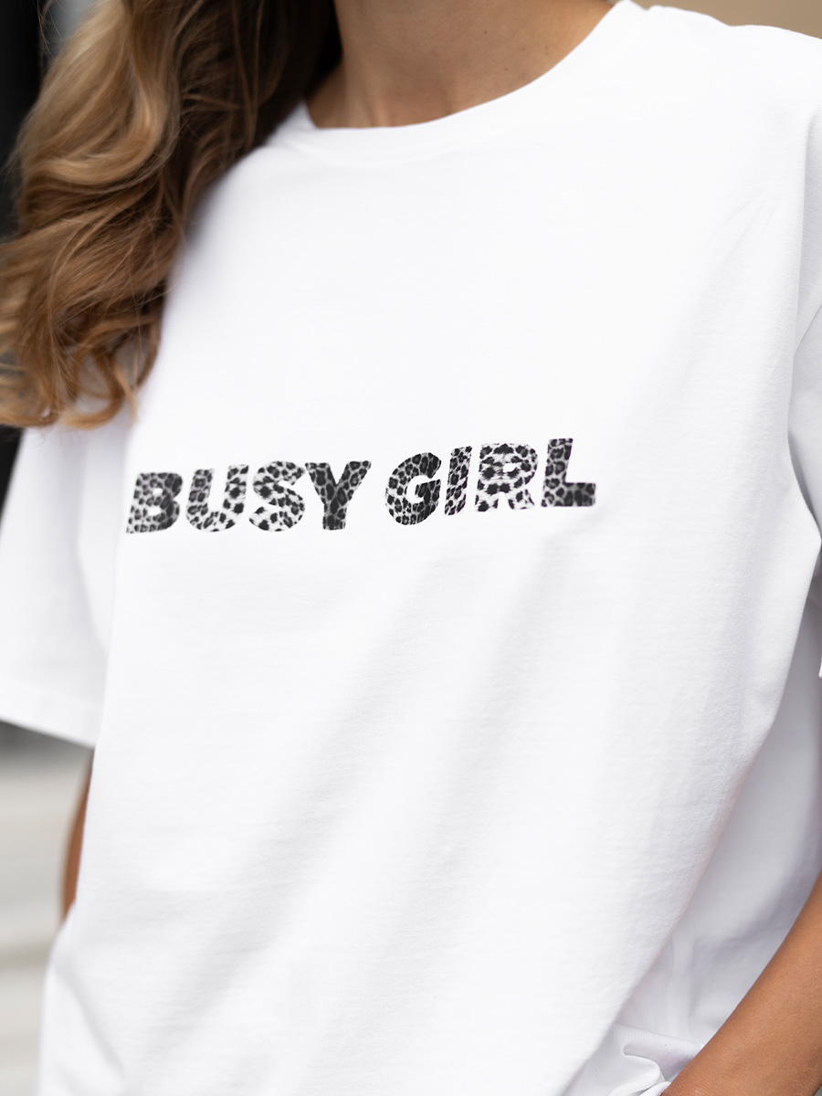 Футболка oversize белого цвета принт серый леопард BUSY GIRL 1