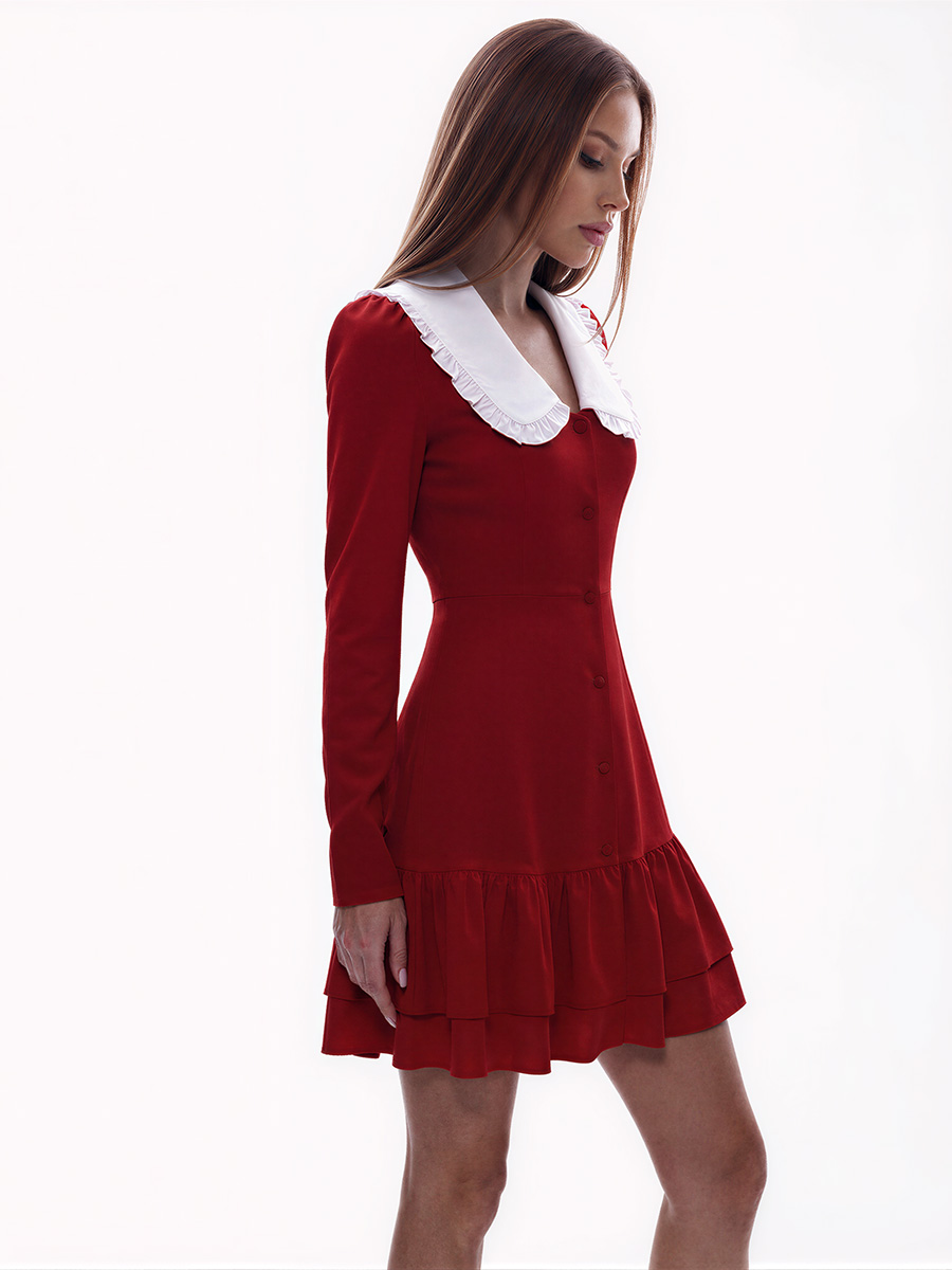Сукня міні червоного кольору зі знімним комірцем 1