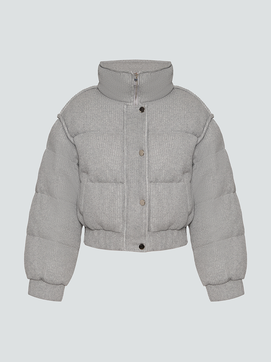 Пуховик вкорочений сірого кольору з резинкою 7