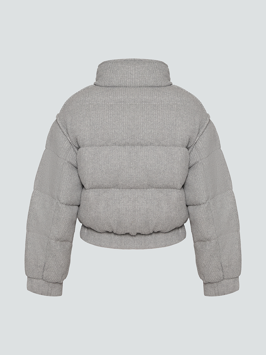 Пуховик вкорочений сірого кольору з резинкою 8