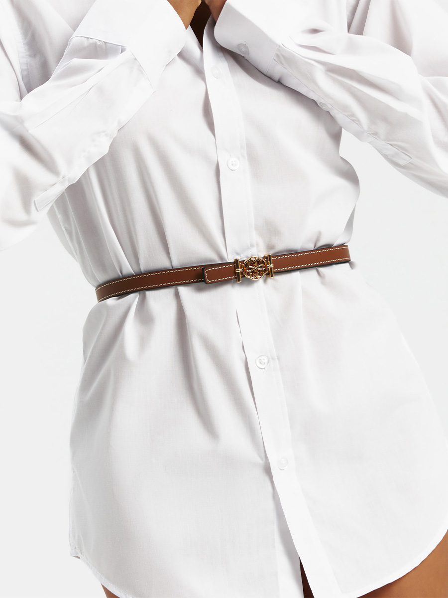 Ремінь шкіряний коричневого кольору з маленькою пряжкою 1