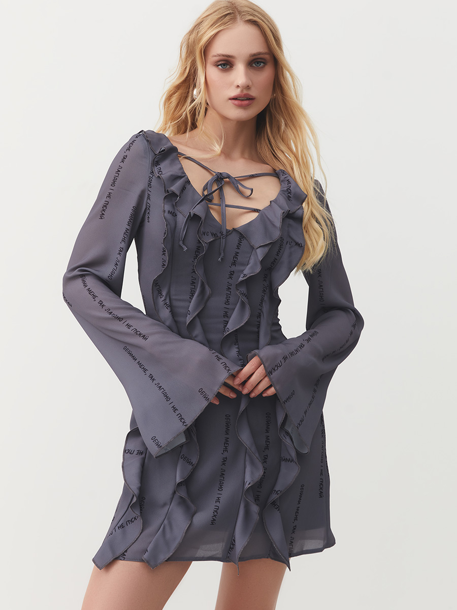 Сукня міні сірого кольору з принтом Обійми мене 1
