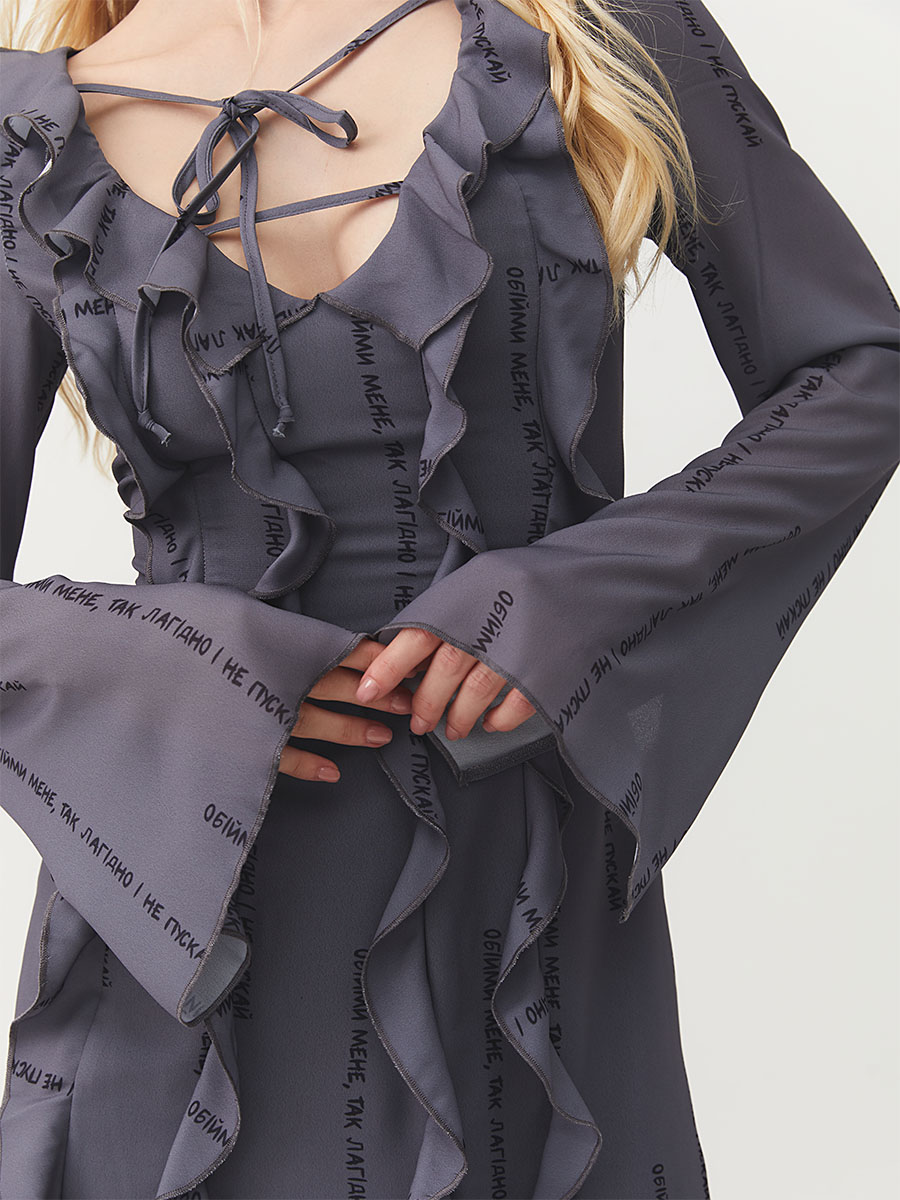 Сукня міні сірого кольору з принтом Обійми мене 1