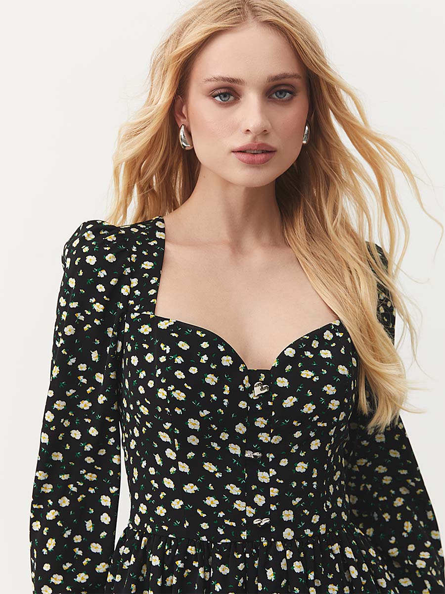 Сукня міні чорного кольору з декоративними ґудзиками 1