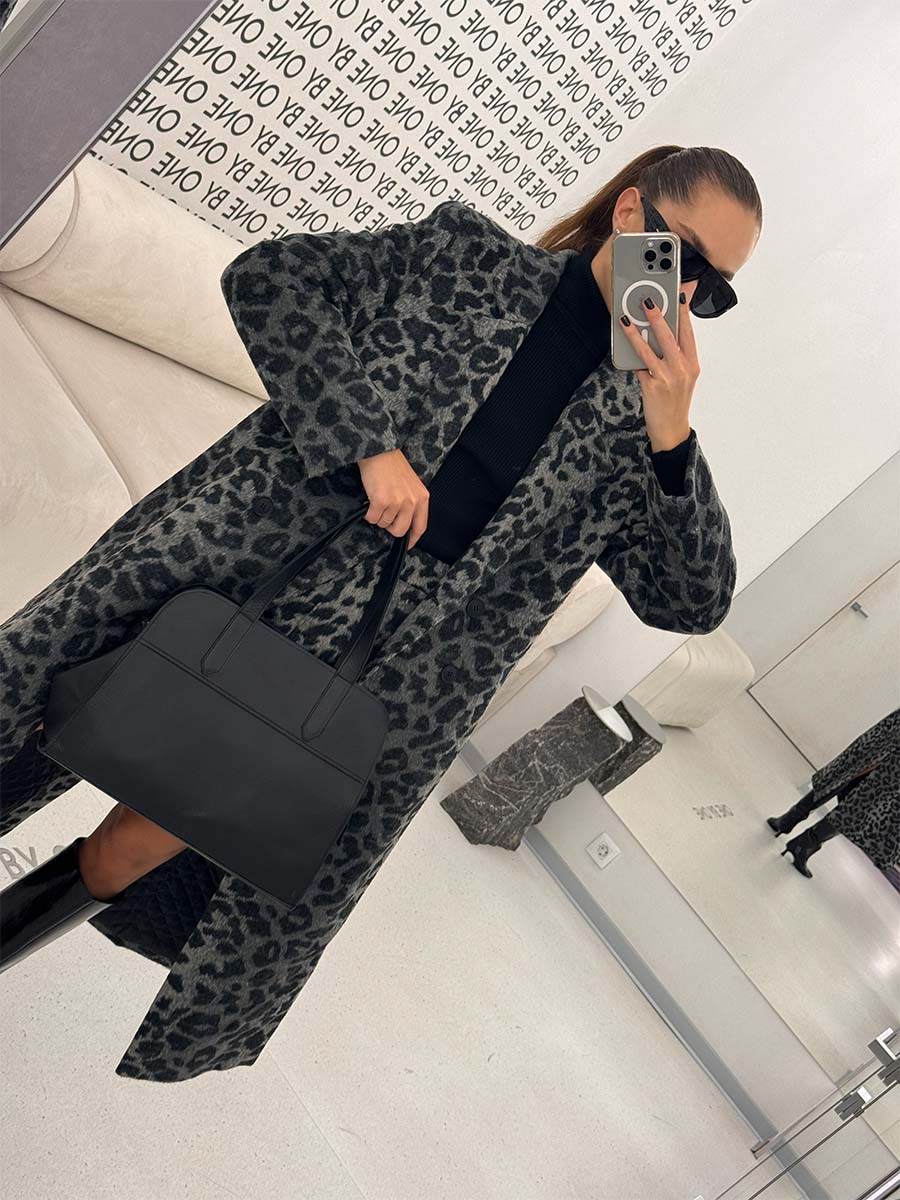 Пальто міді прямого крою сірий леопард 6