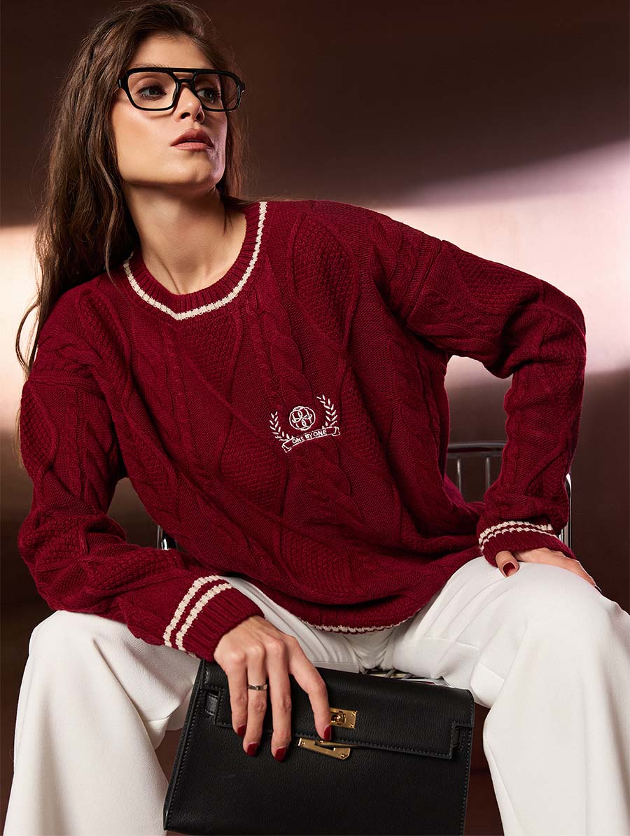 Светр бордового кольору ромби та коси 1