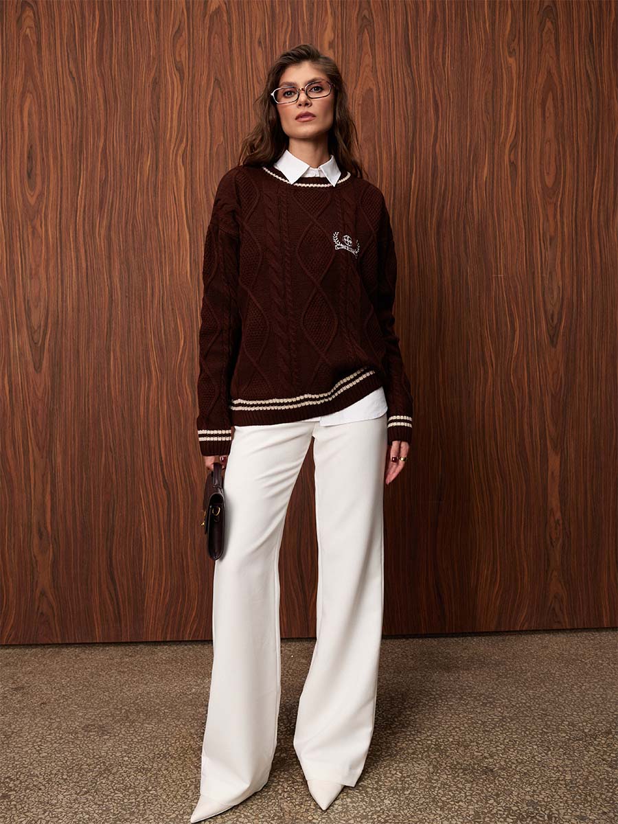 Светр коричневого кольору ромби та коси 1