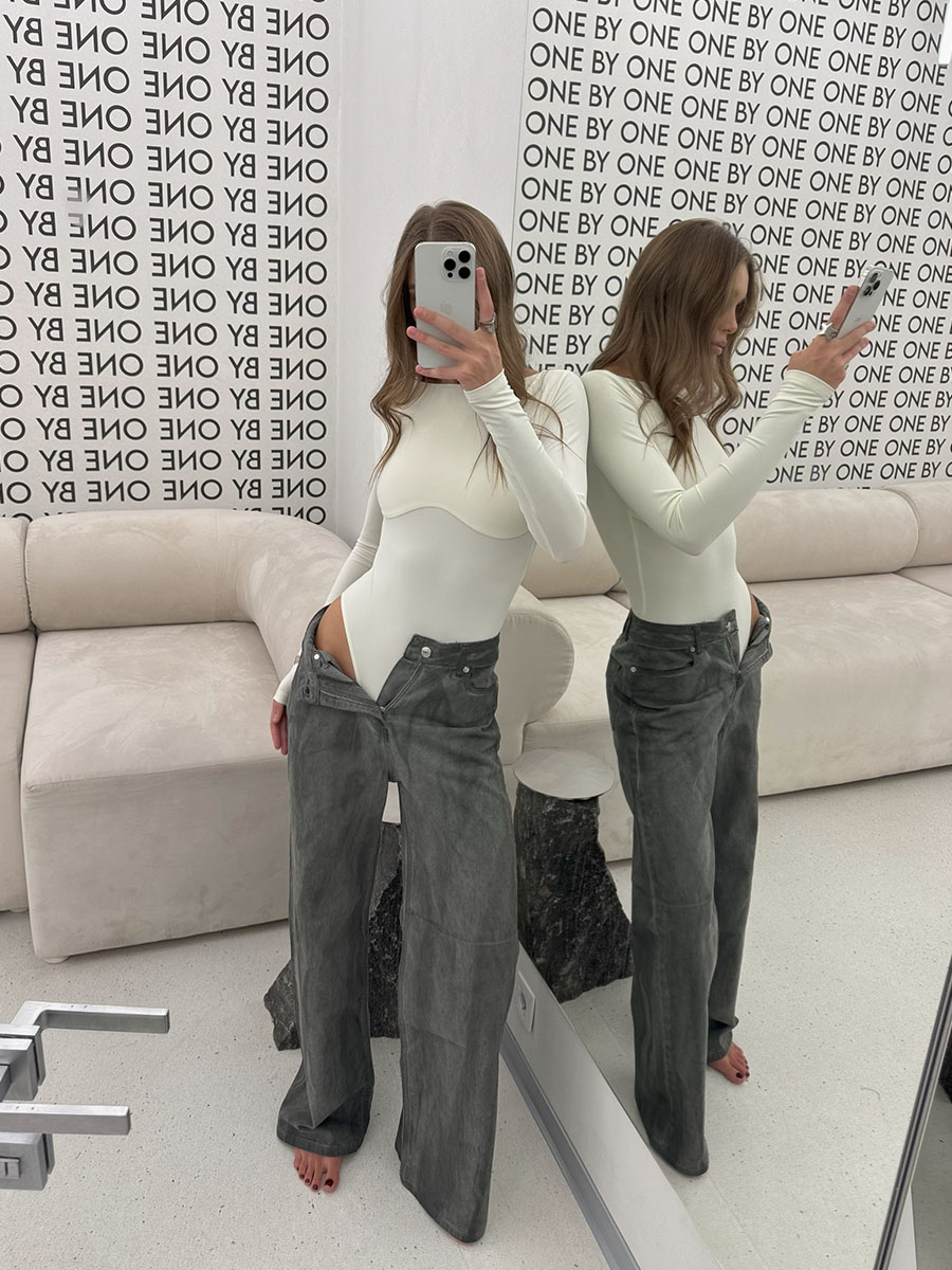 Джинси палаццо сірого кольору з вивареним ефектом 1