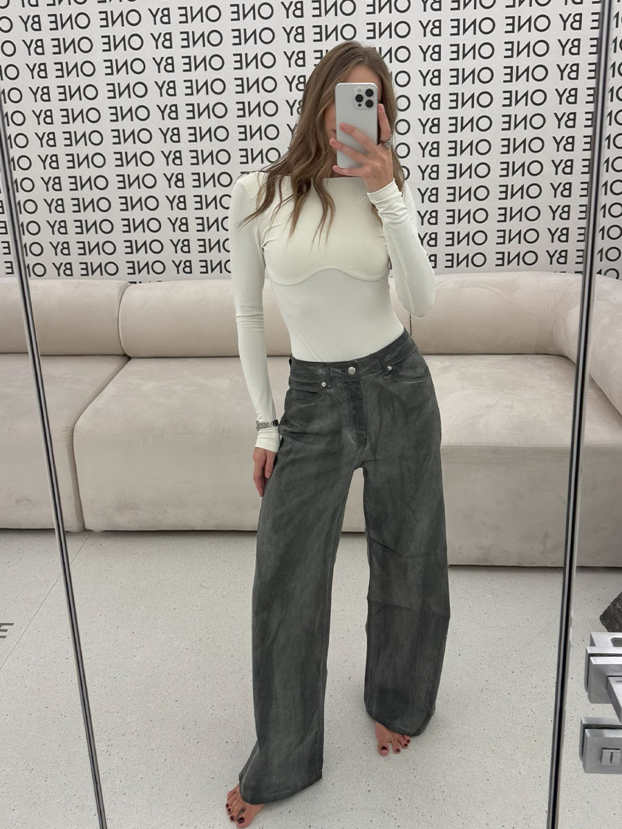 Джинси палаццо сірого кольору з вивареним ефектом 1