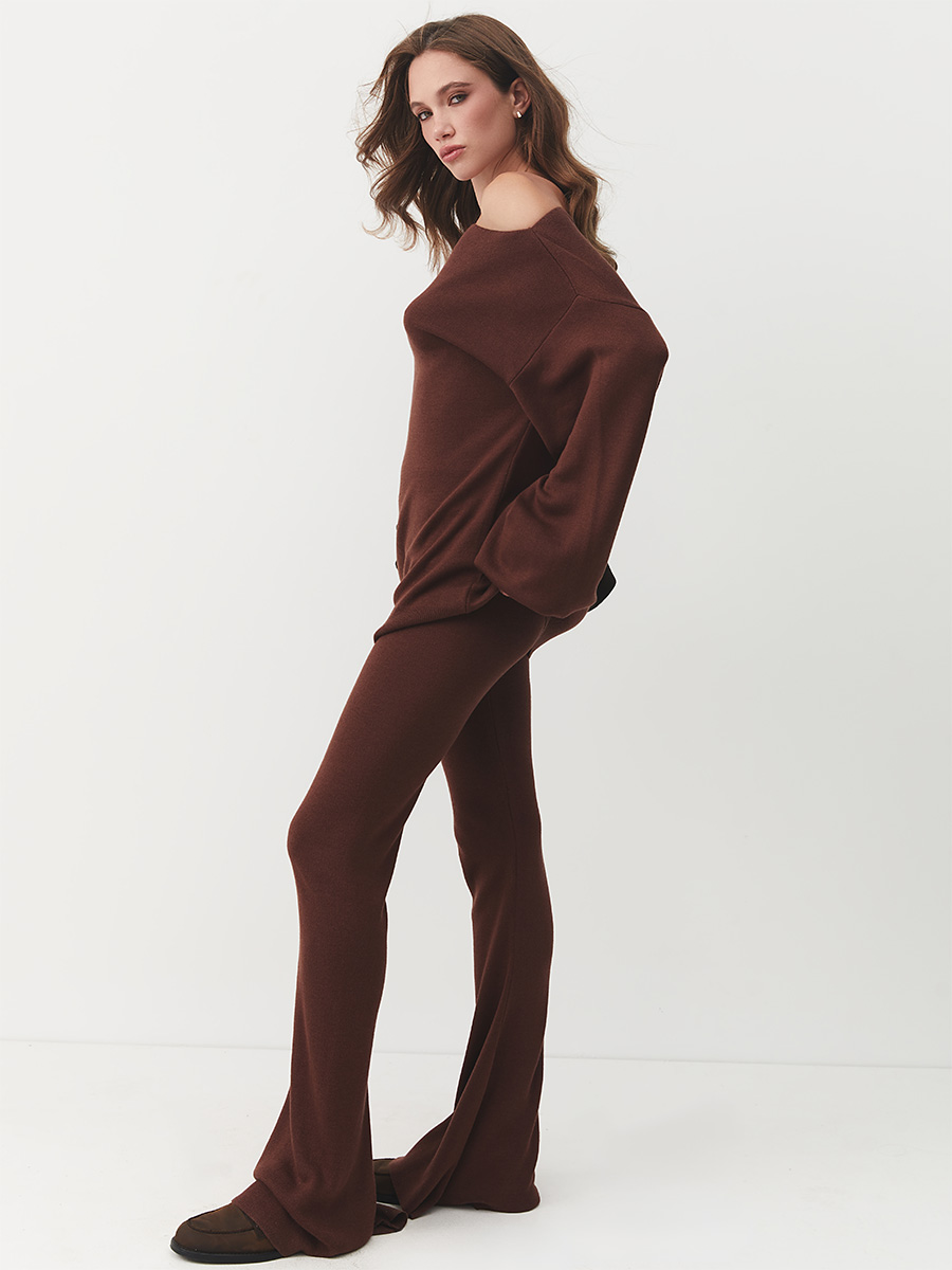 Штани кльош тонкої в'язки коричневого кольору 1