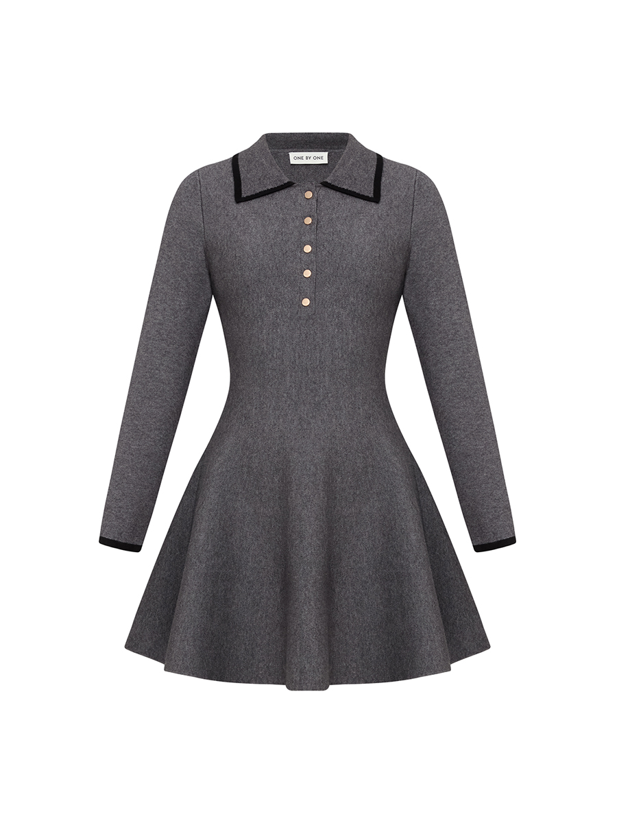 Сукня міні сірого кольору з коміром на ґудзиках 1