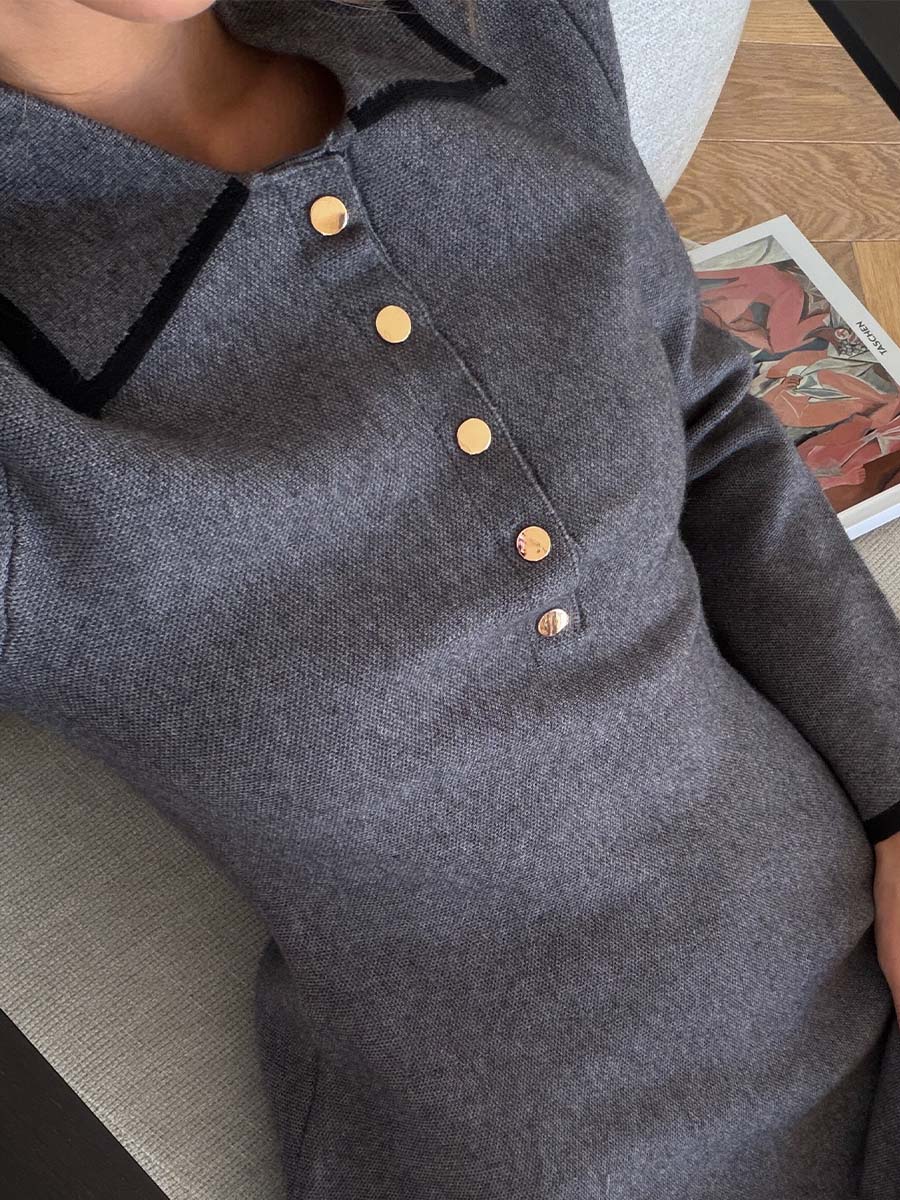 Сукня міні сірого кольору з коміром на ґудзиках 5