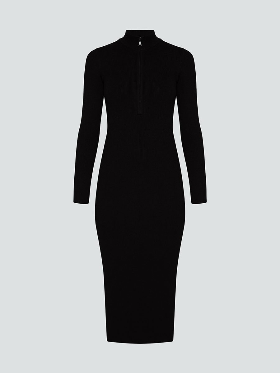 Сукня міді чорного кольору з коміром стійка та на блискавці 1