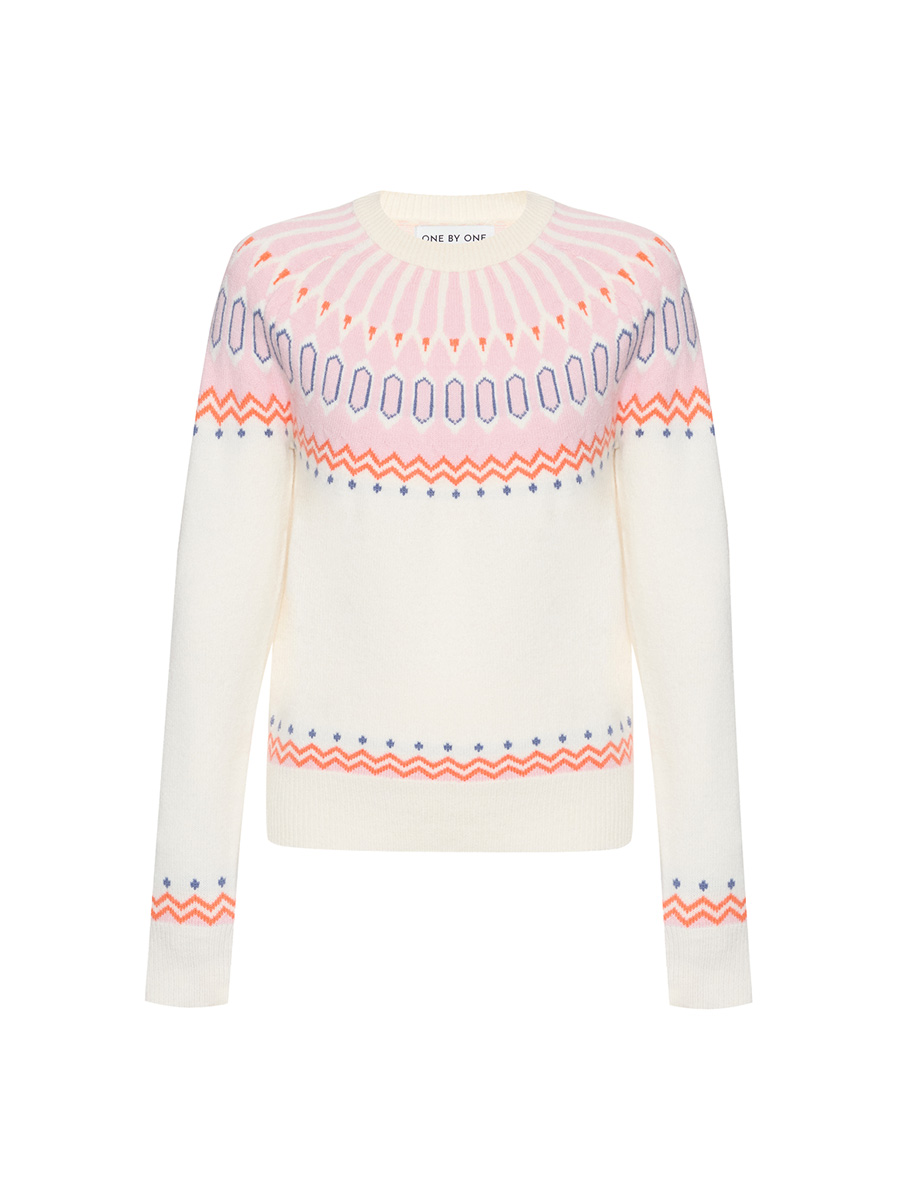 Светр оверсайз молочного кольору з рожевим орнаментом 7