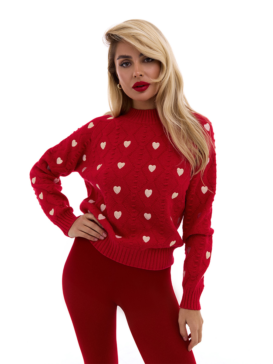 Светр оверсайз червоного кольру у молочні сердечки 1