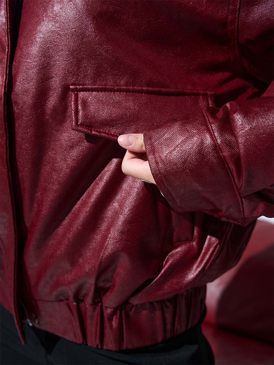 Куртка бордового кольору на блискавці з коміром стійка 1