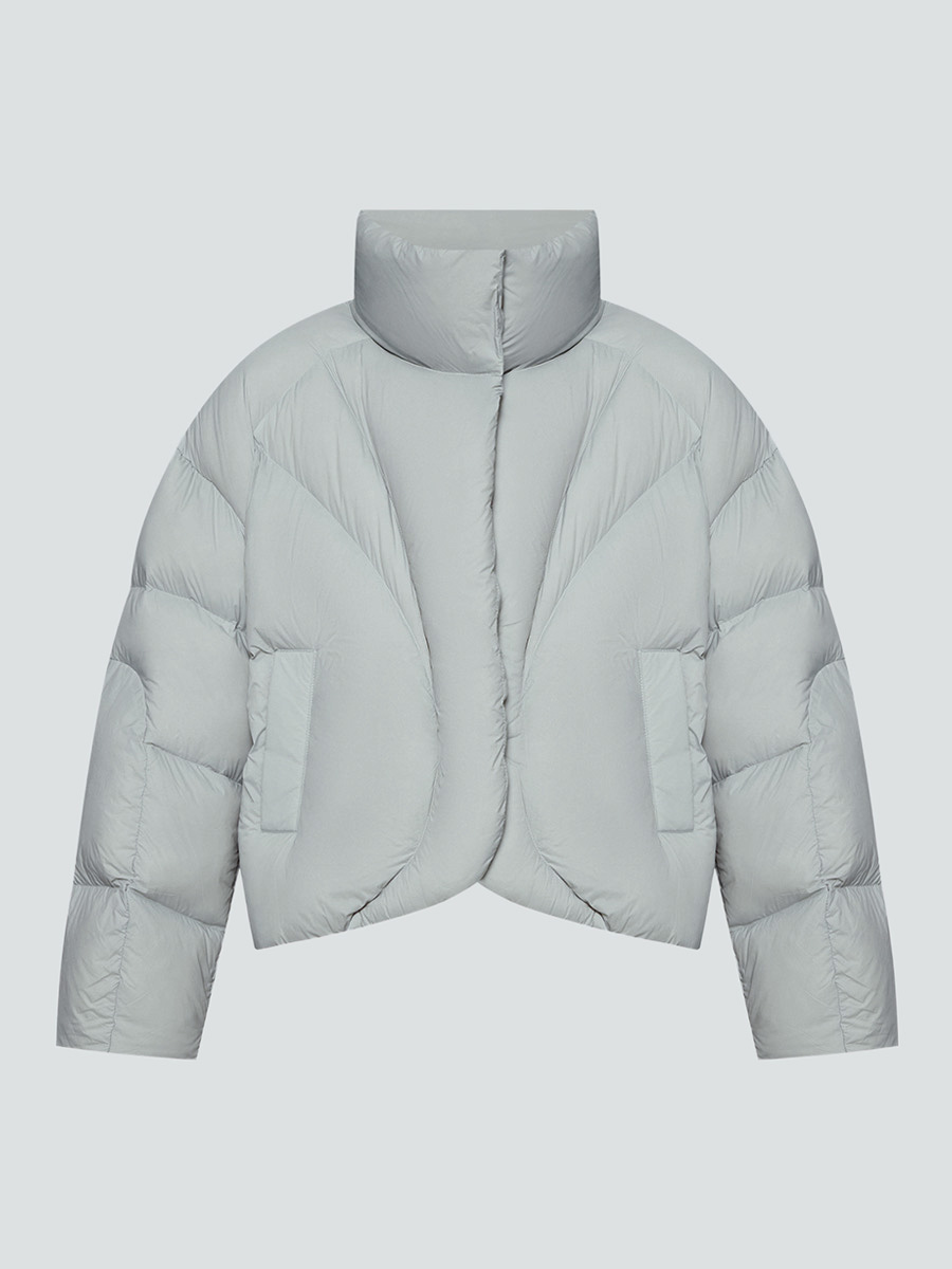 Пуховик оверсайз сіро-блакитного кольору вкорочений з коміром стійка 7