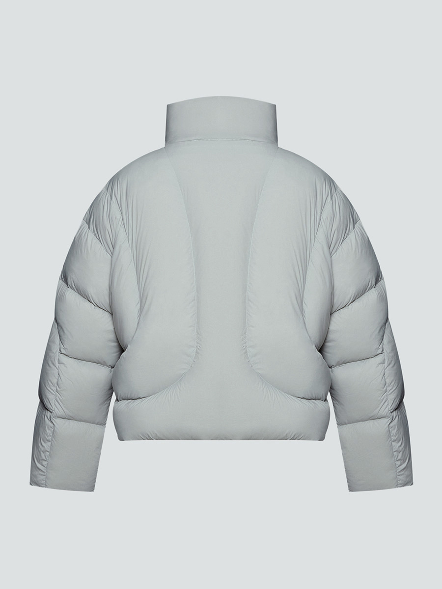 Пуховик оверсайз сіро-блакитного кольору вкорочений з коміром стійка 8