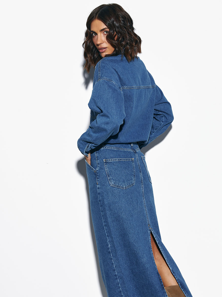 Сорочка джинсова oversize синього кольору з кишенею 1