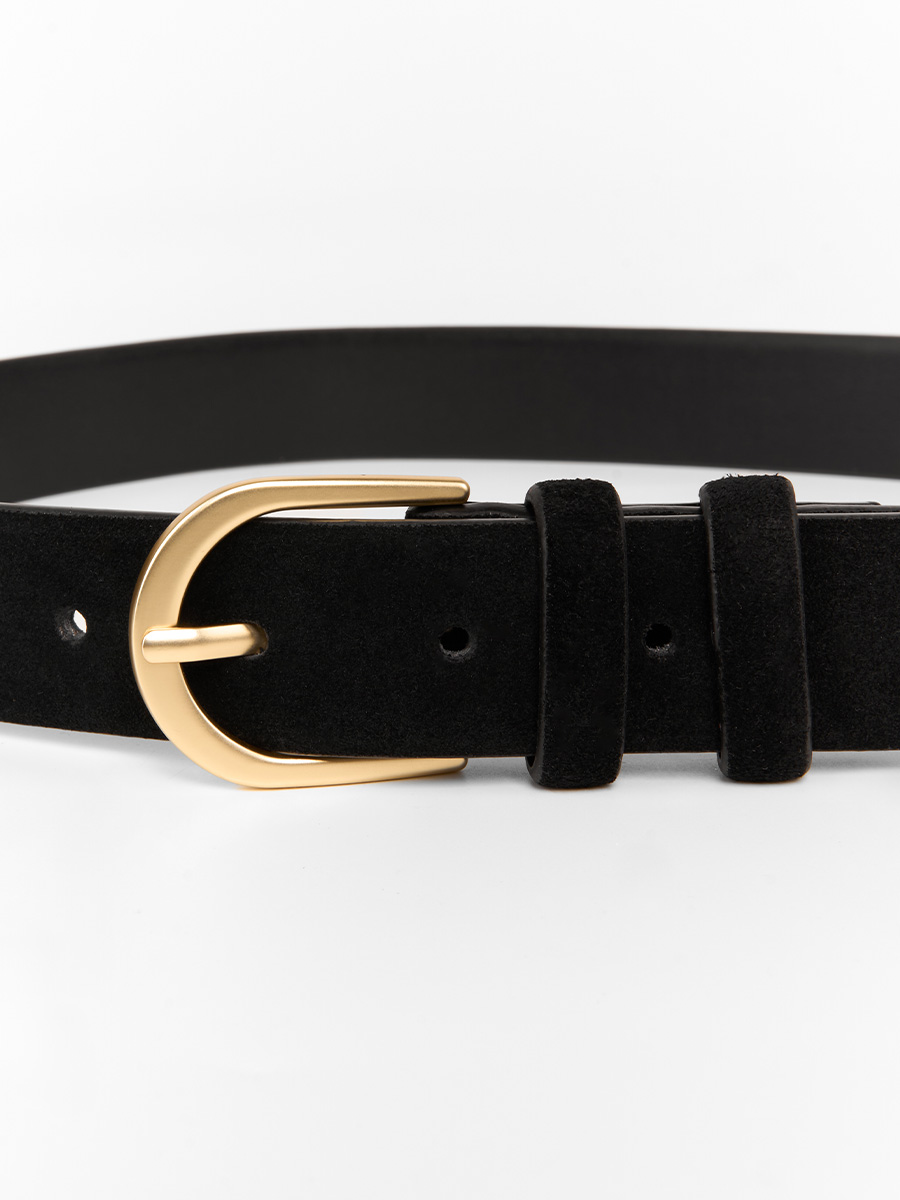 Ремінь замшевий чорного кольору з жовтою овальною пряжкою 3