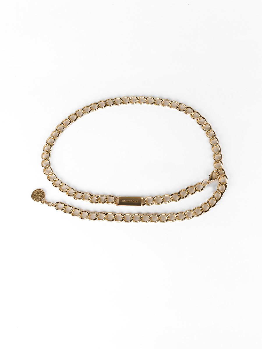 Пояс-ланцюжок золотого кольору з бренд-елементом