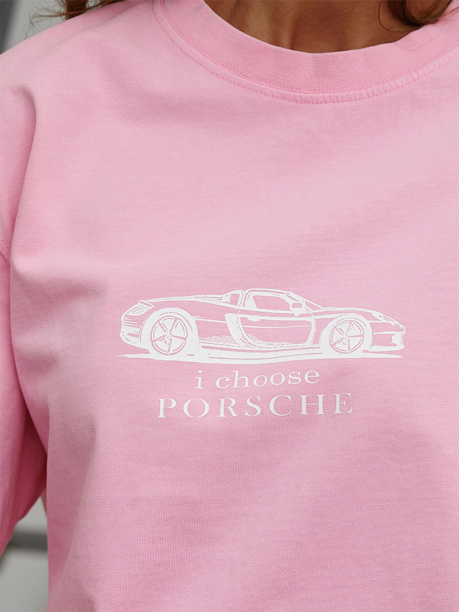 Футболка оверсайз ярко-розовый с принтом PORSCHE 1