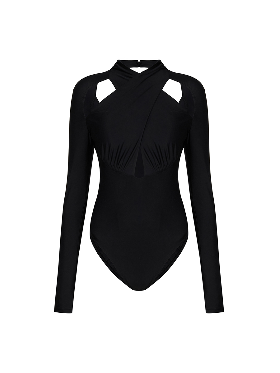 Боді чорного кольору з перехресним декольте 1