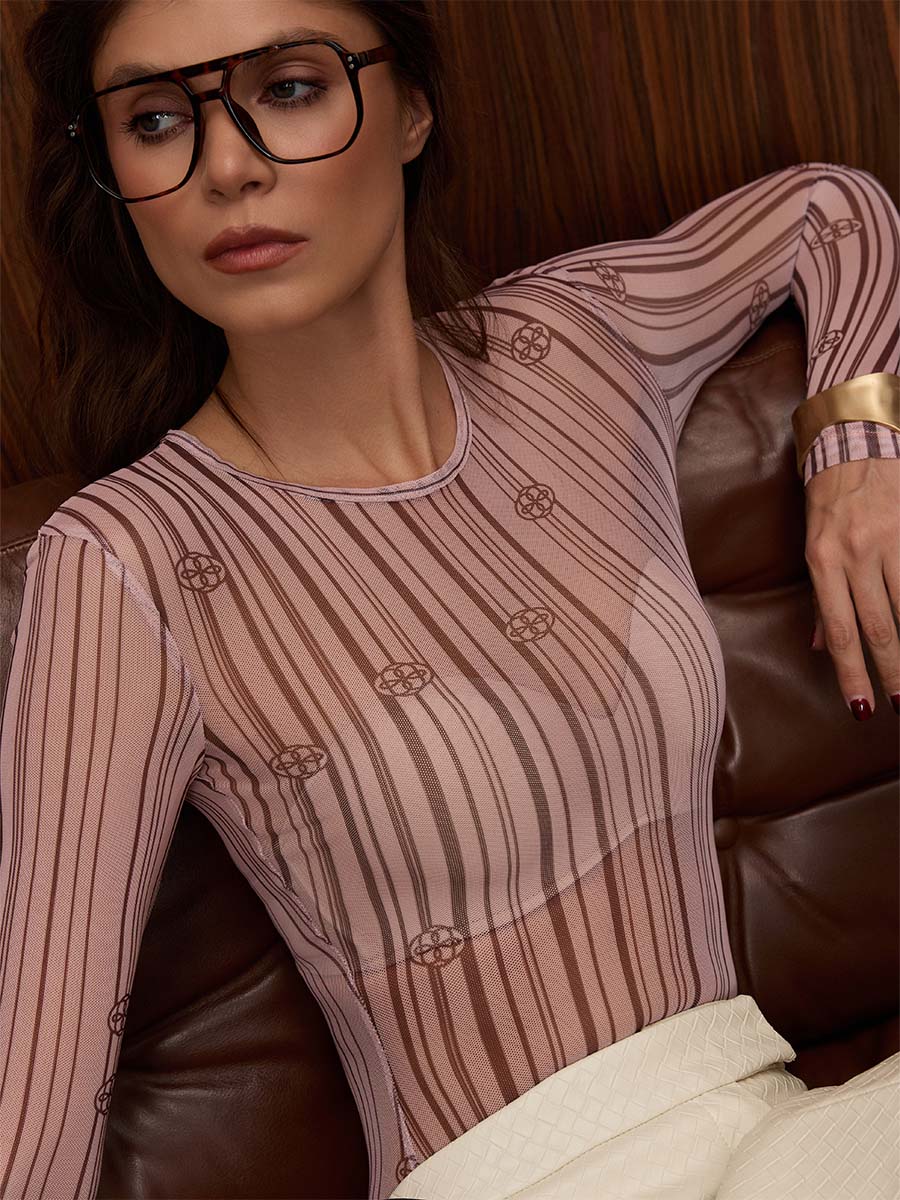 Боді бежевого кольору з сітки у смужку 1