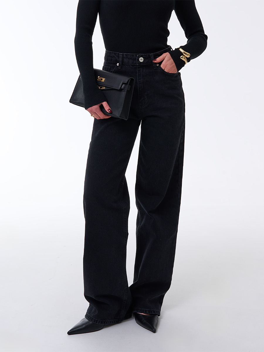 Джинси прямого крою чорного кольору на кишенях стрази MONEY MAGNET 1