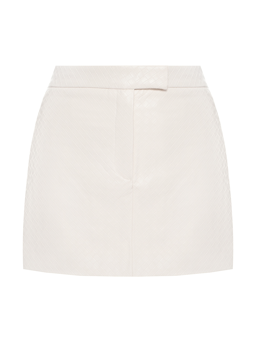 Спідниця молочного кольору з еко-шкіри від комплекта з жакетом 1