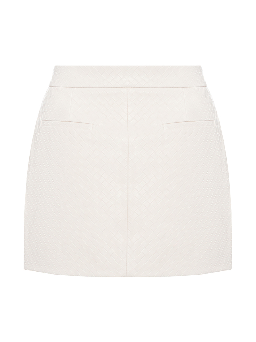 Спідниця молочного кольору з еко-шкіри від комплекта з жакетом 1