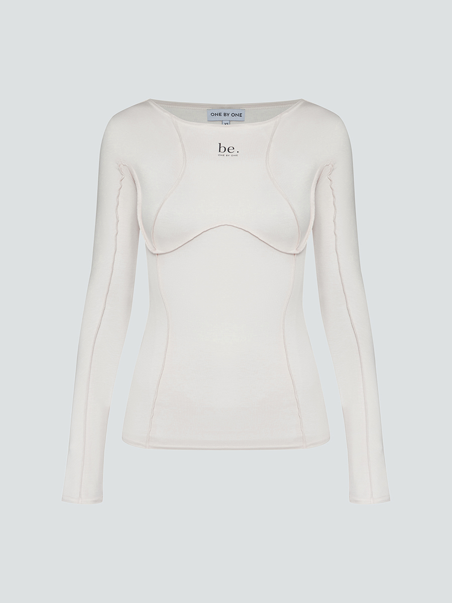 Лонгслів молочного кольору з віскози принт BE.ONE BY ONE 1