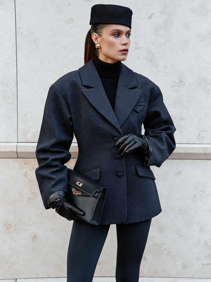 Пальто міні темно-сірого кольору з об'ємним рукавом 1