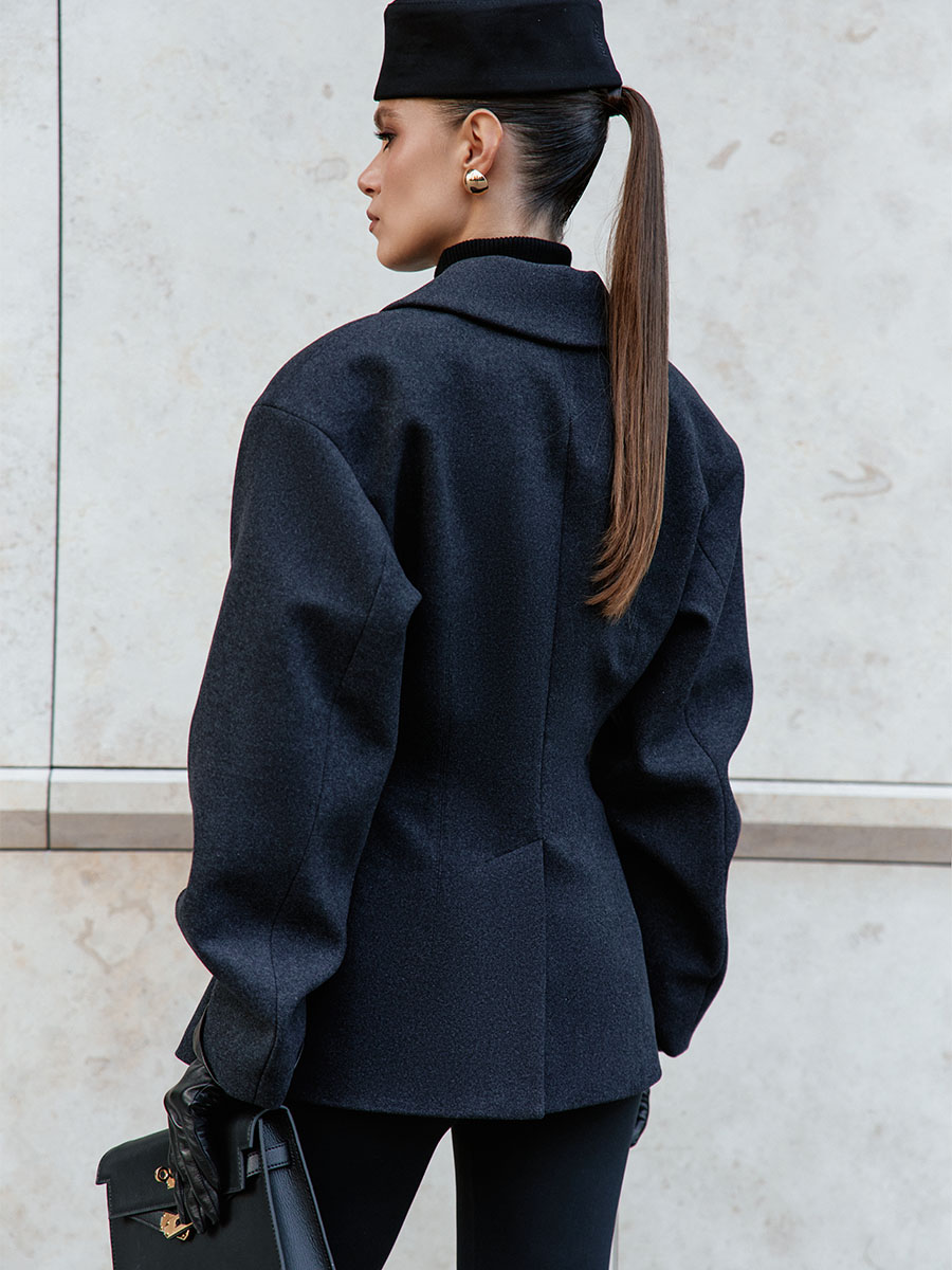 Пальто міні темно-сірого кольору з об'ємним рукавом 1