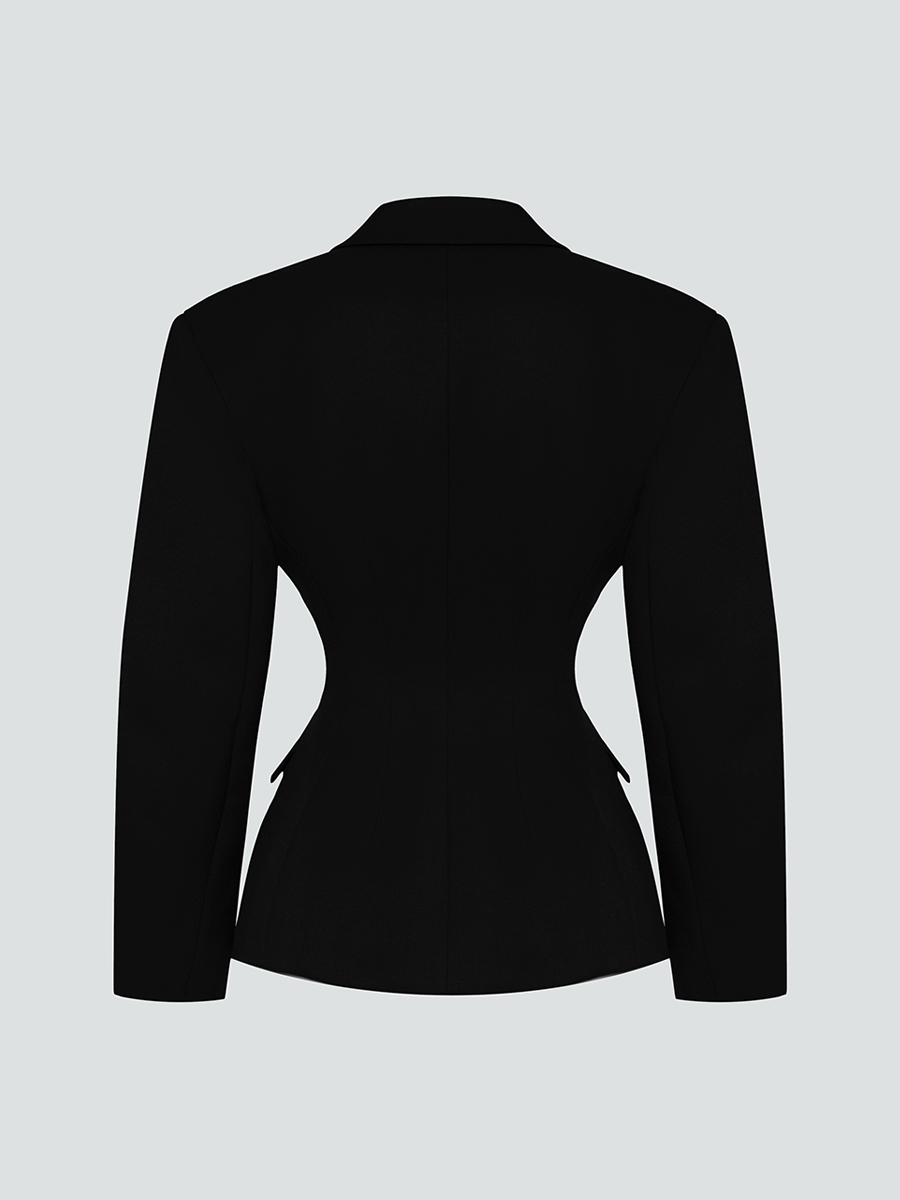 Жакет приталений чорного кольору з виразним коміром 8