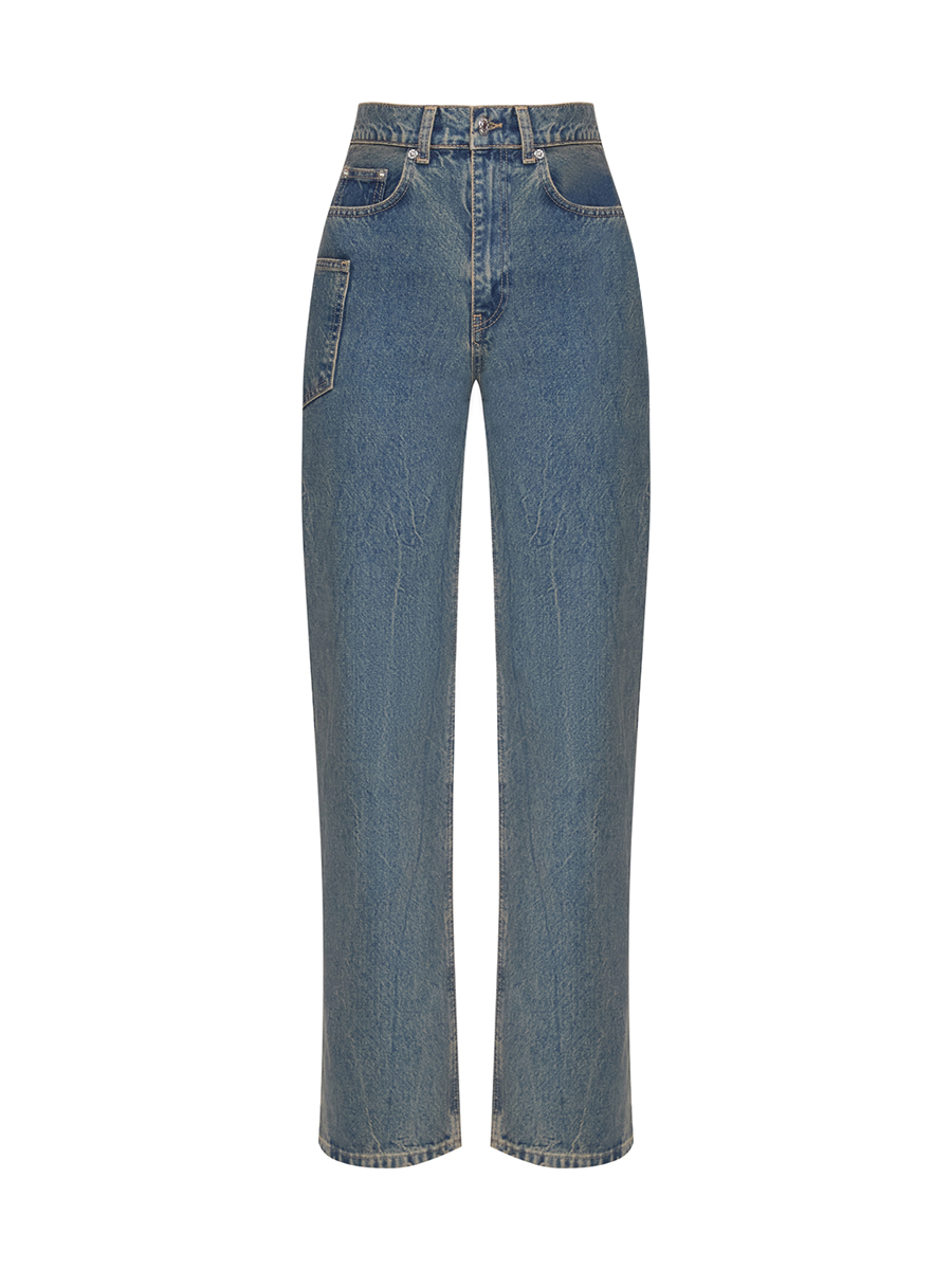 Джинси прямі синого кольору з декоративними швами 1