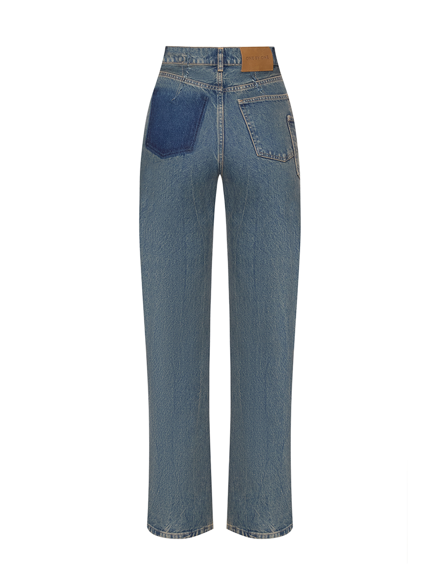 Джинси прямі синого кольору з декоративними швами 1