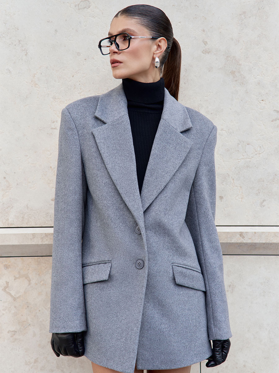 Пальто-жакет однобортне сірого кольору 1