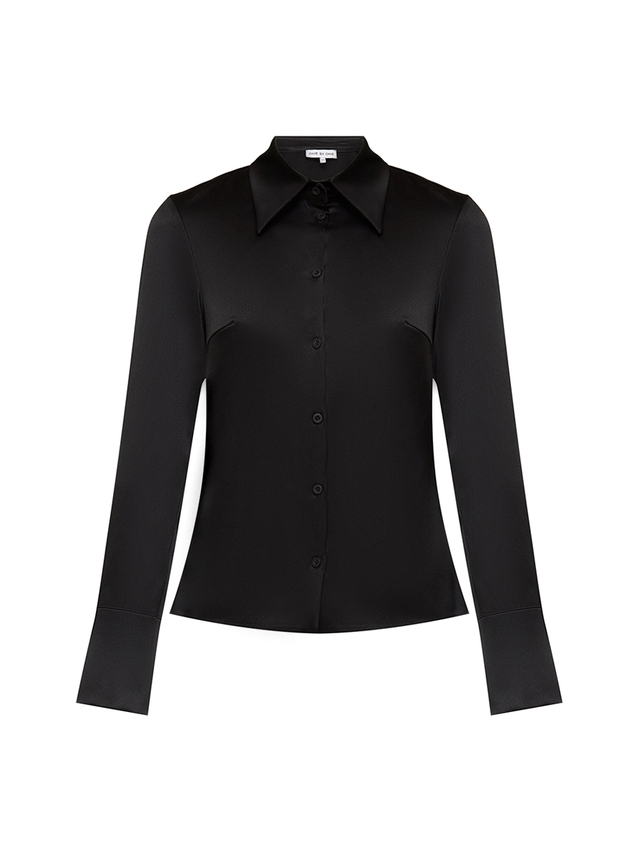 Сорочка чорного кольору з розрізами на манжетах 1