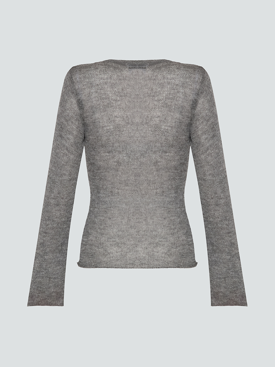 Лонгслів сірого кольору з коміром стійка і плечиками 7