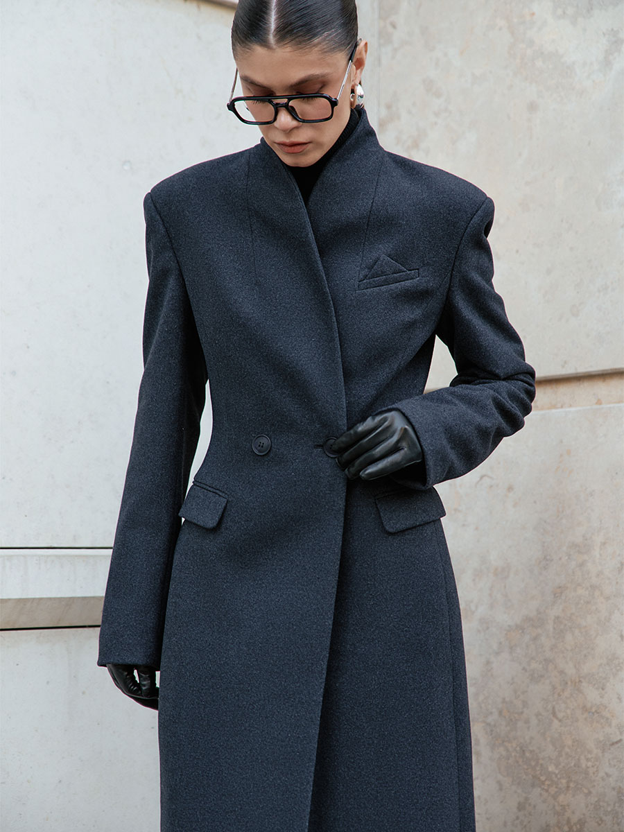 Пальто максі двобортне темно-сірого кольору 1