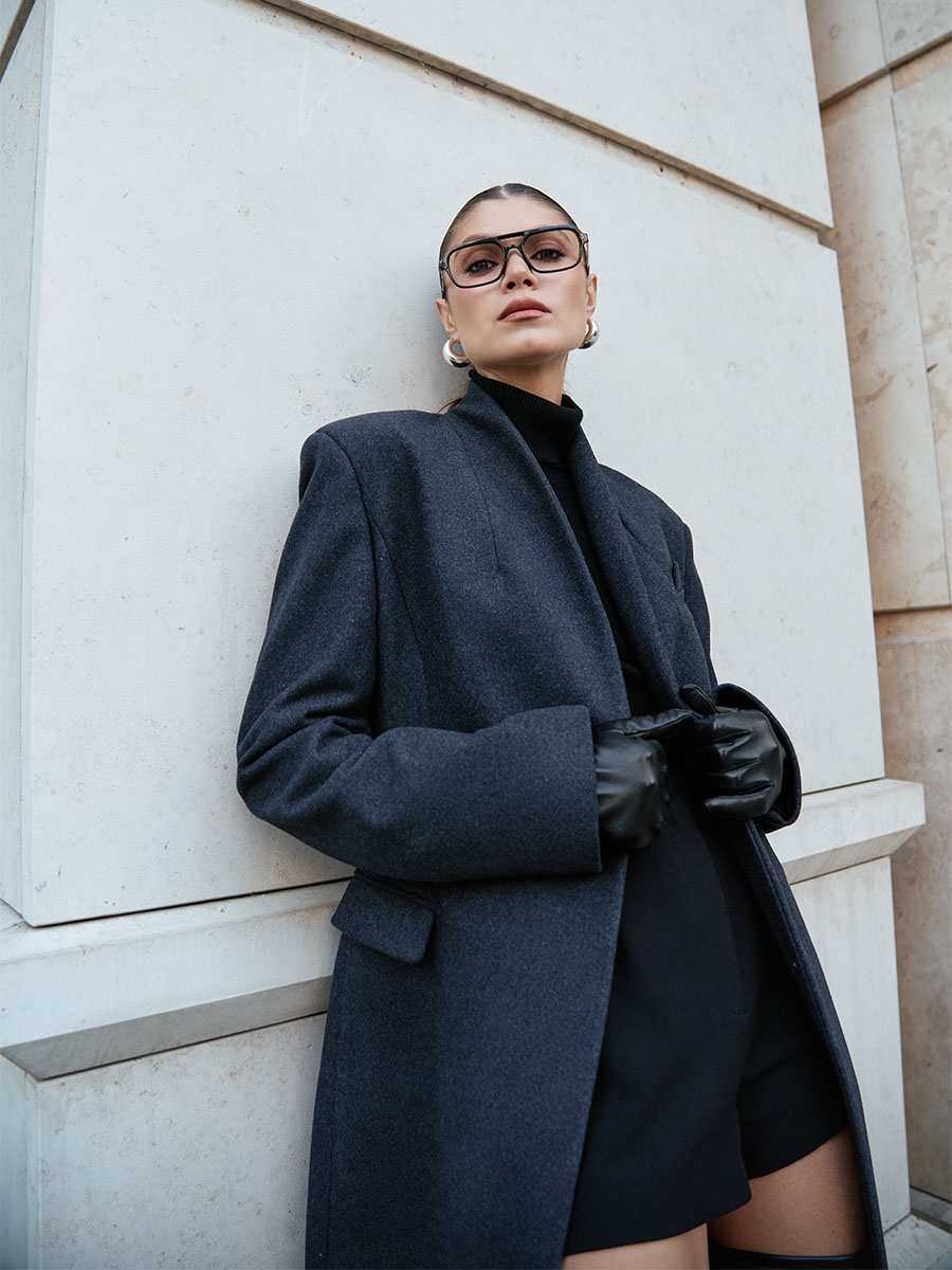 Пальто максі двобортне темно-сірого кольору 1